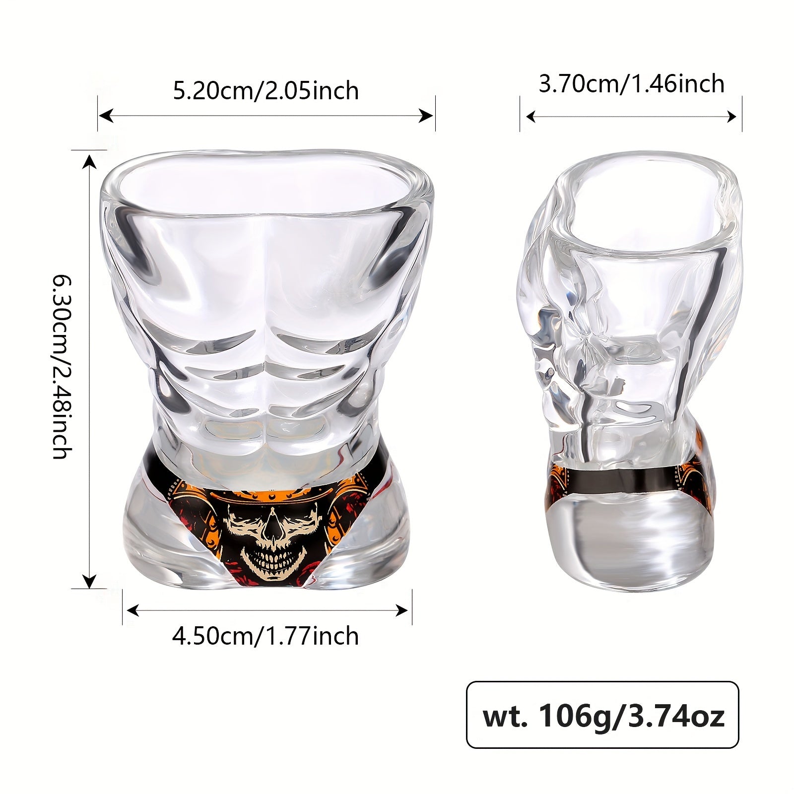 Glass Skull Style Small Wine Glasses for Muscular Men 2pcs + Bikini 2pcs + LOGO Folding Box + Greeting Card Family Bar Wide Mouth Cup Whiskey Volga Beer Wine Glass
