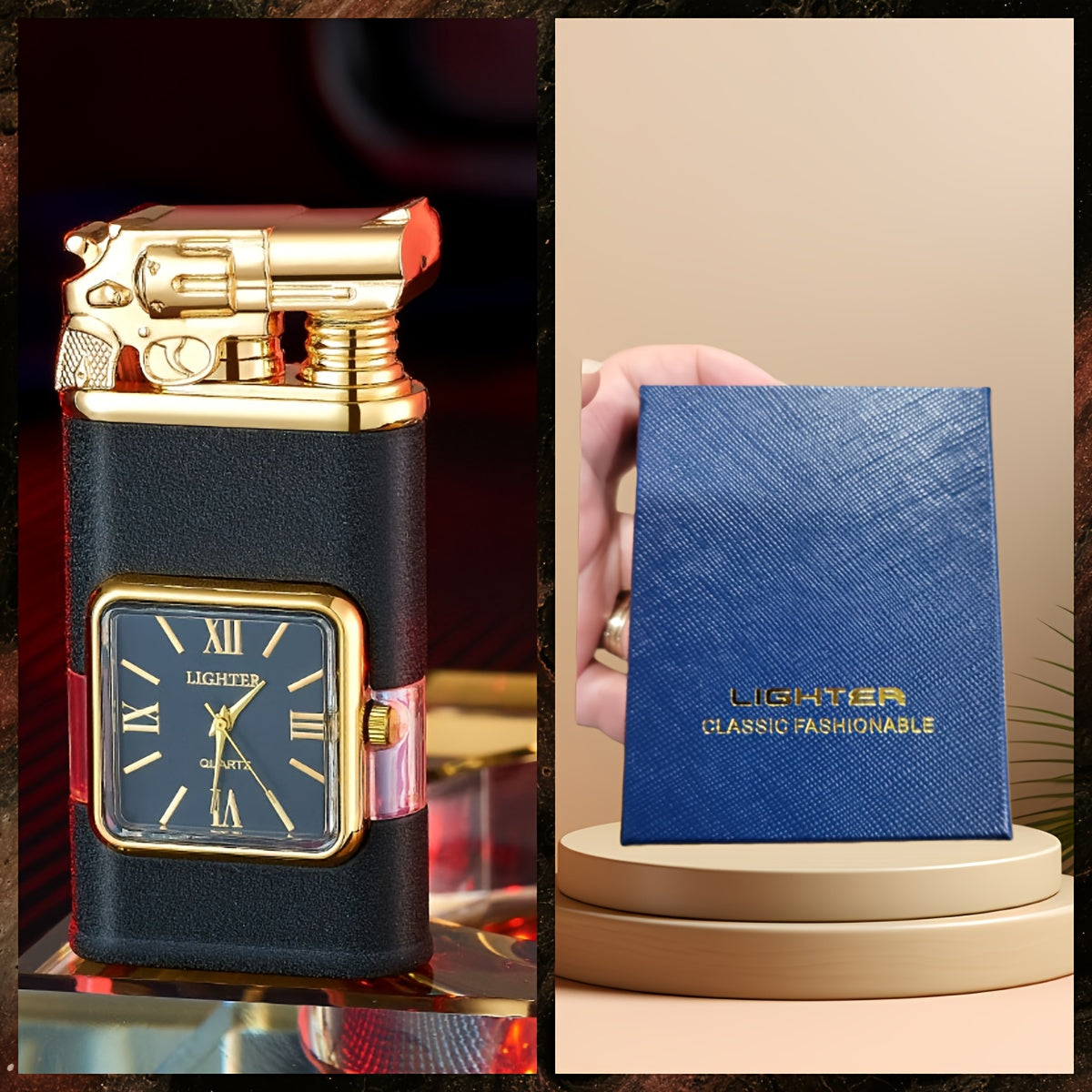 1pc, Dual-flame Creative Windproof Torch Lighter, Portable Lighter That Can Be Repeatedly Filled with Butane Gas, Retro Quartz Dial, Faucet, Eagle Head, Torch Lighter, Men's Gift, Gift Box Packaging (without Butane Gas)