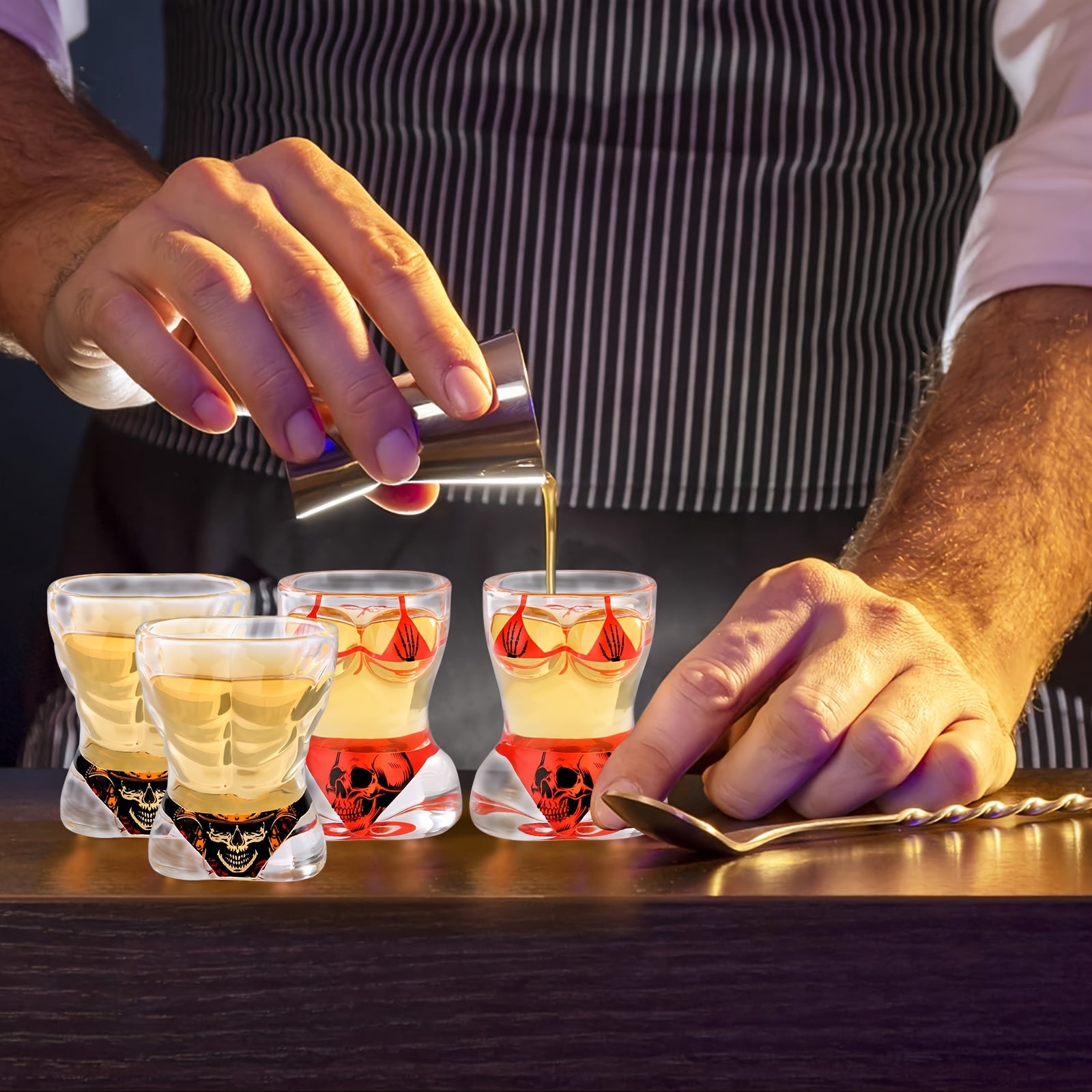 Glass Skull Style Small Wine Glasses for Muscular Men 2pcs + Bikini 2pcs + LOGO Folding Box + Greeting Card Family Bar Wide Mouth Cup Whiskey Volga Beer Wine Glass