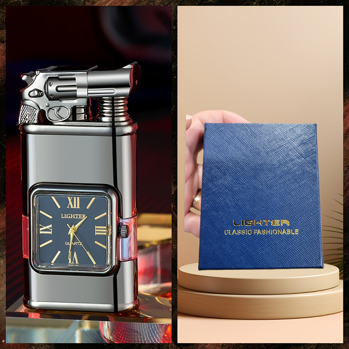 1pc, Dual-flame Creative Windproof Torch Lighter, Portable Lighter That Can Be Repeatedly Filled with Butane Gas, Retro Quartz Dial, Faucet, Eagle Head, Torch Lighter, Men's Gift, Gift Box Packaging (without Butane Gas)