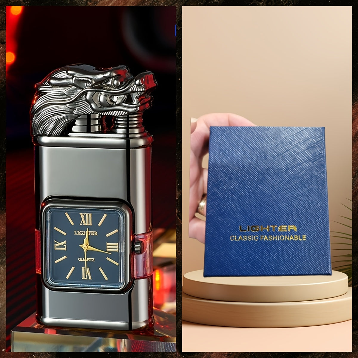 1pc, Dual-flame Creative Windproof Torch Lighter, Portable Lighter That Can Be Repeatedly Filled with Butane Gas, Retro Quartz Dial, Faucet, Eagle Head, Torch Lighter, Men's Gift, Gift Box Packaging (without Butane Gas)